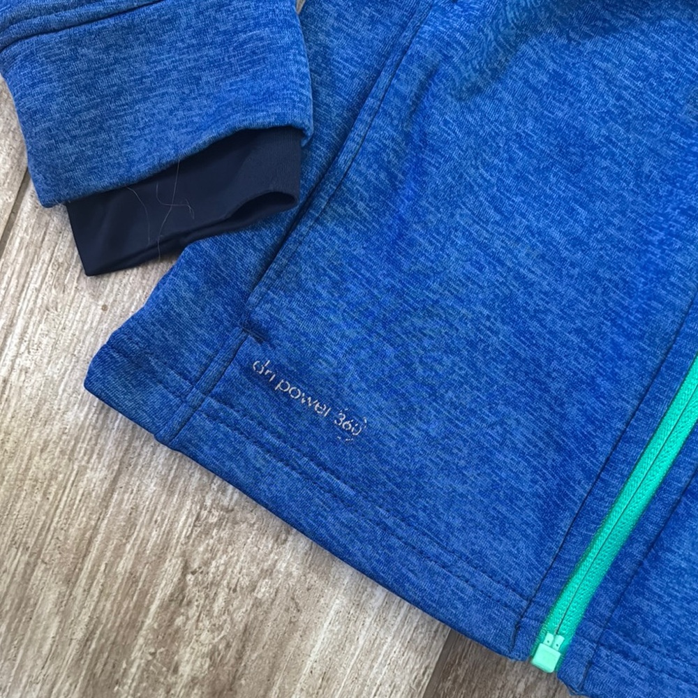 Blue and Navy blue Hooded Jacket with Green Accents - Picture 7 of 10